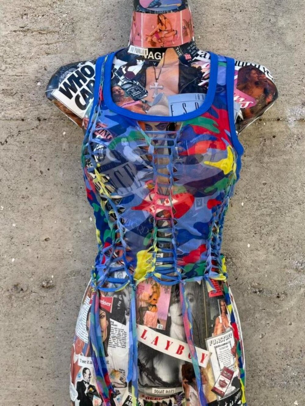 sheer camo slit-weave tank top